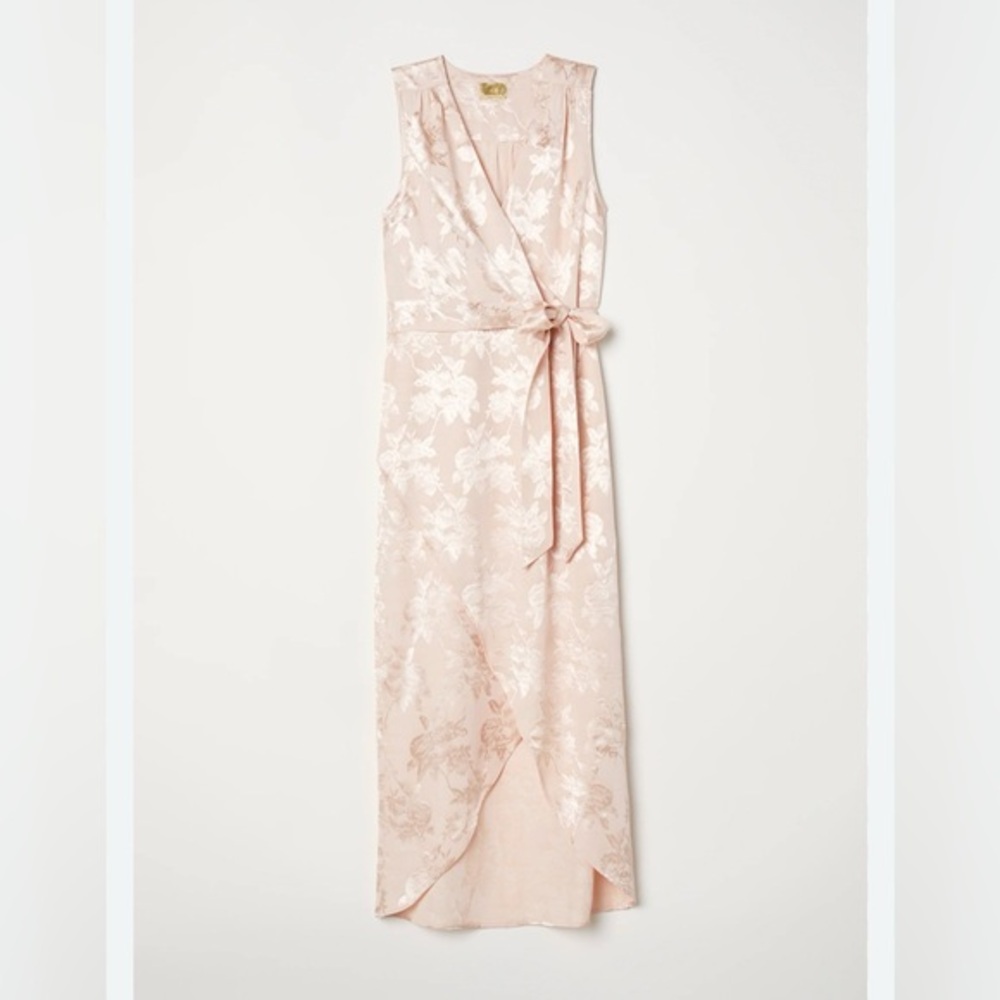 H&M blush, pink gardencore floral whimsical wrap dress
